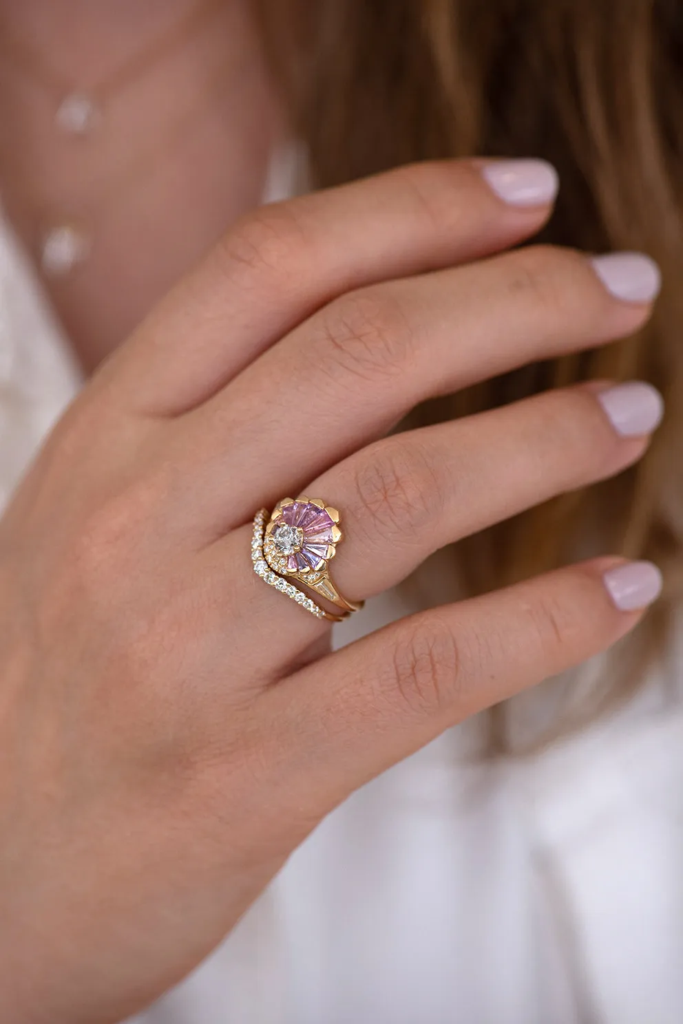 Deco Engagement Ring with Purple and Lilac Sapphires