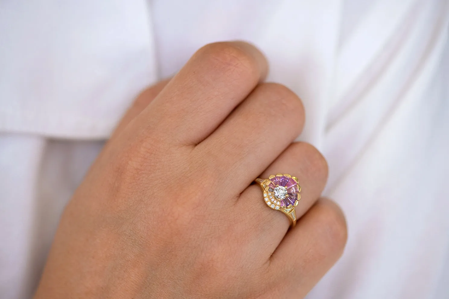 Deco Engagement Ring with Purple and Lilac Sapphires