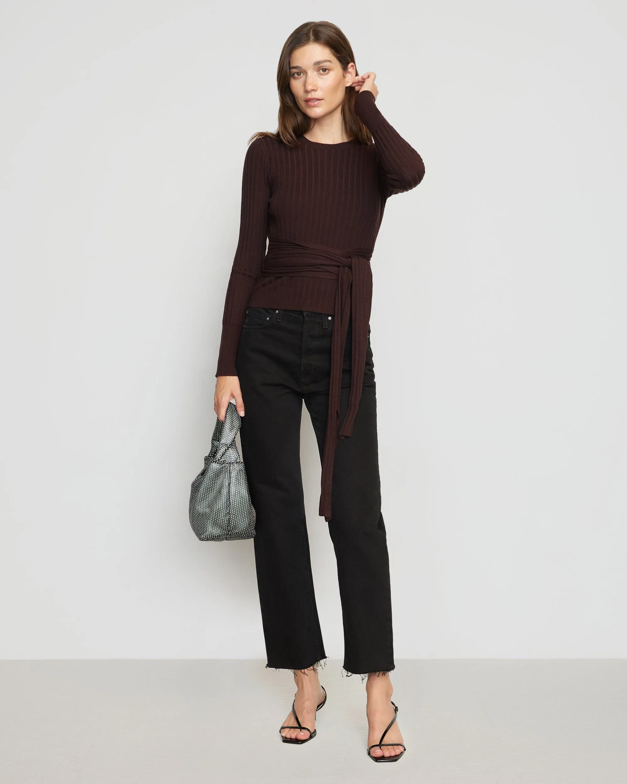 Deniza Tie-Front Ribbed Sweater