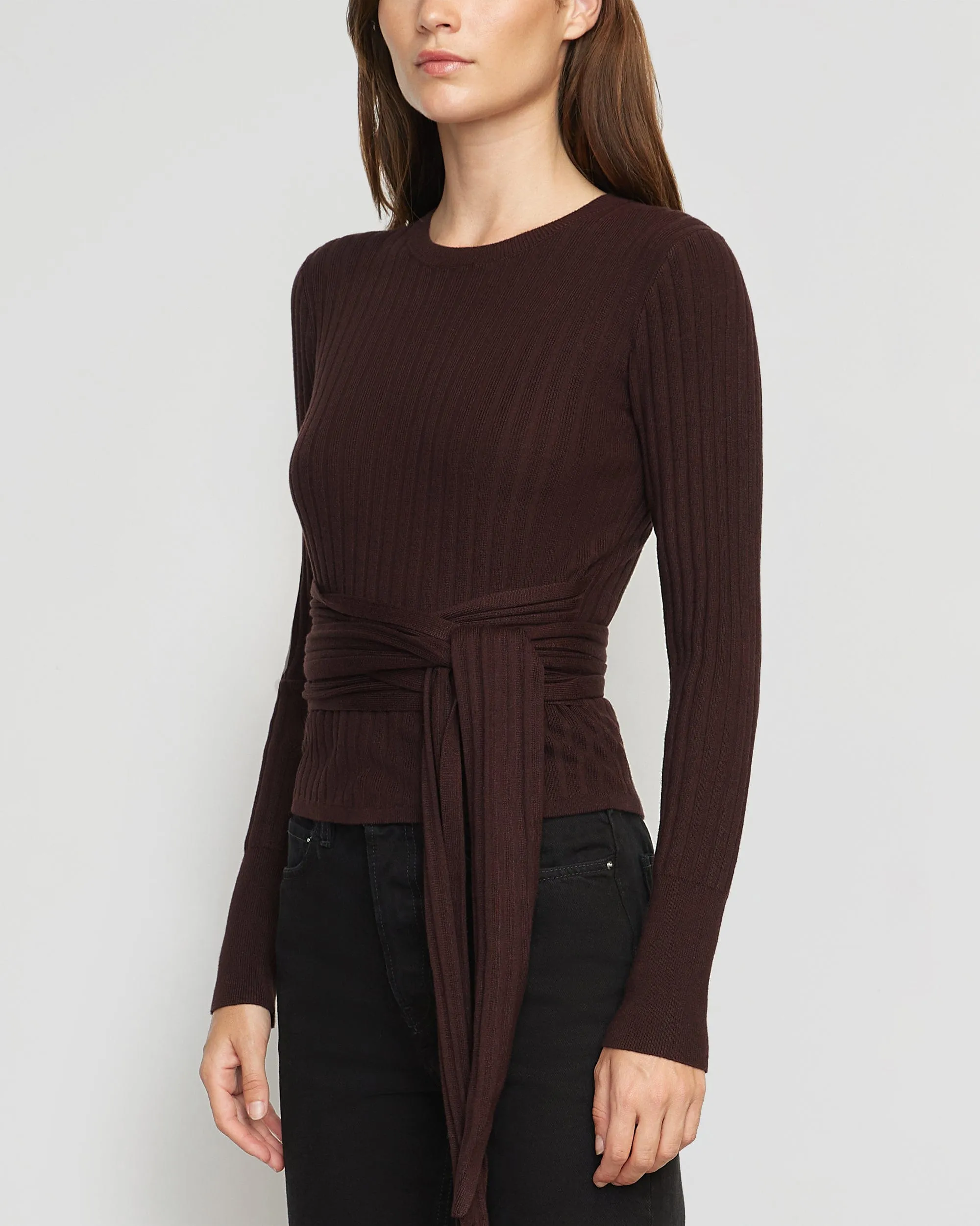 Deniza Tie-Front Ribbed Sweater