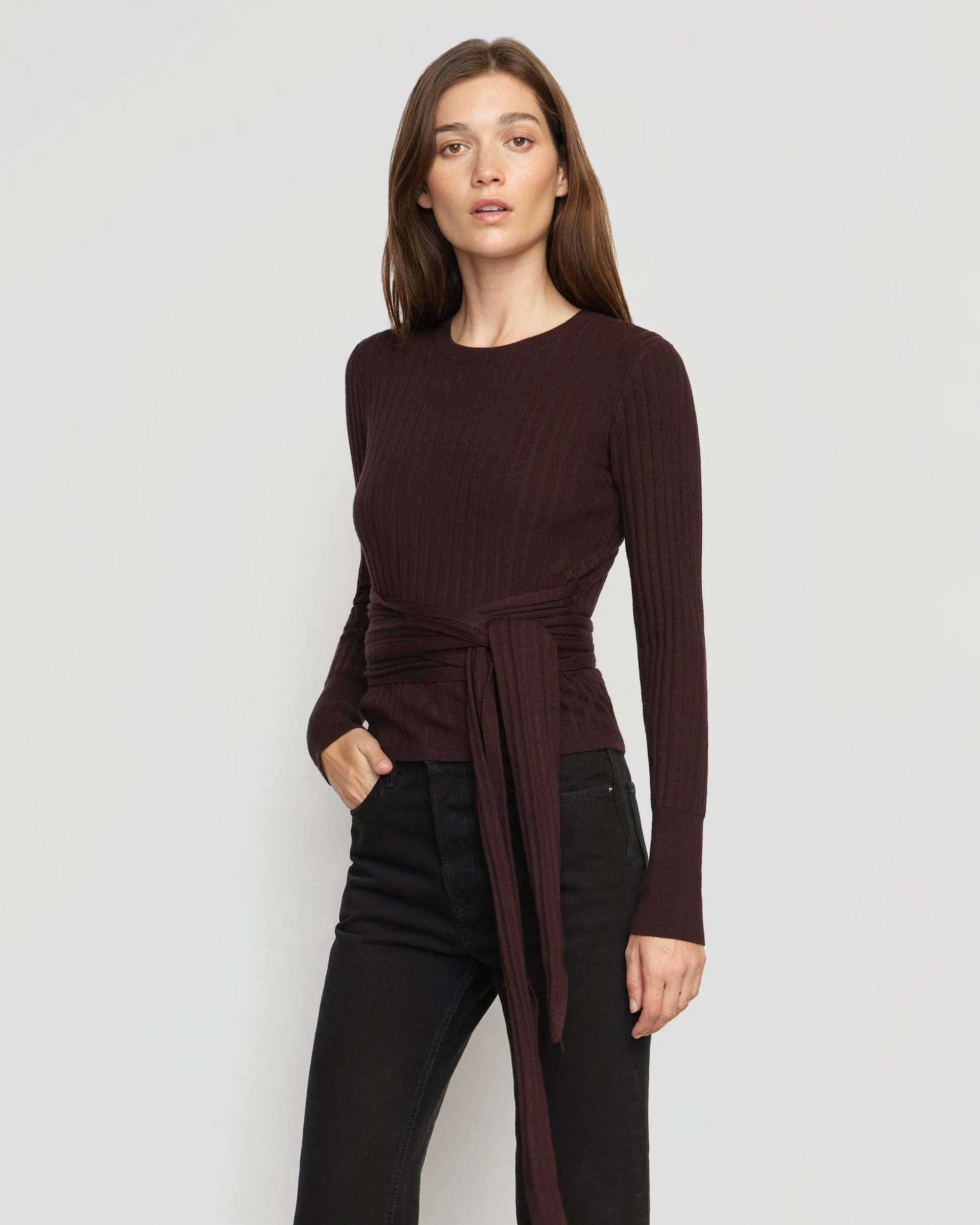 Deniza Tie-Front Ribbed Sweater