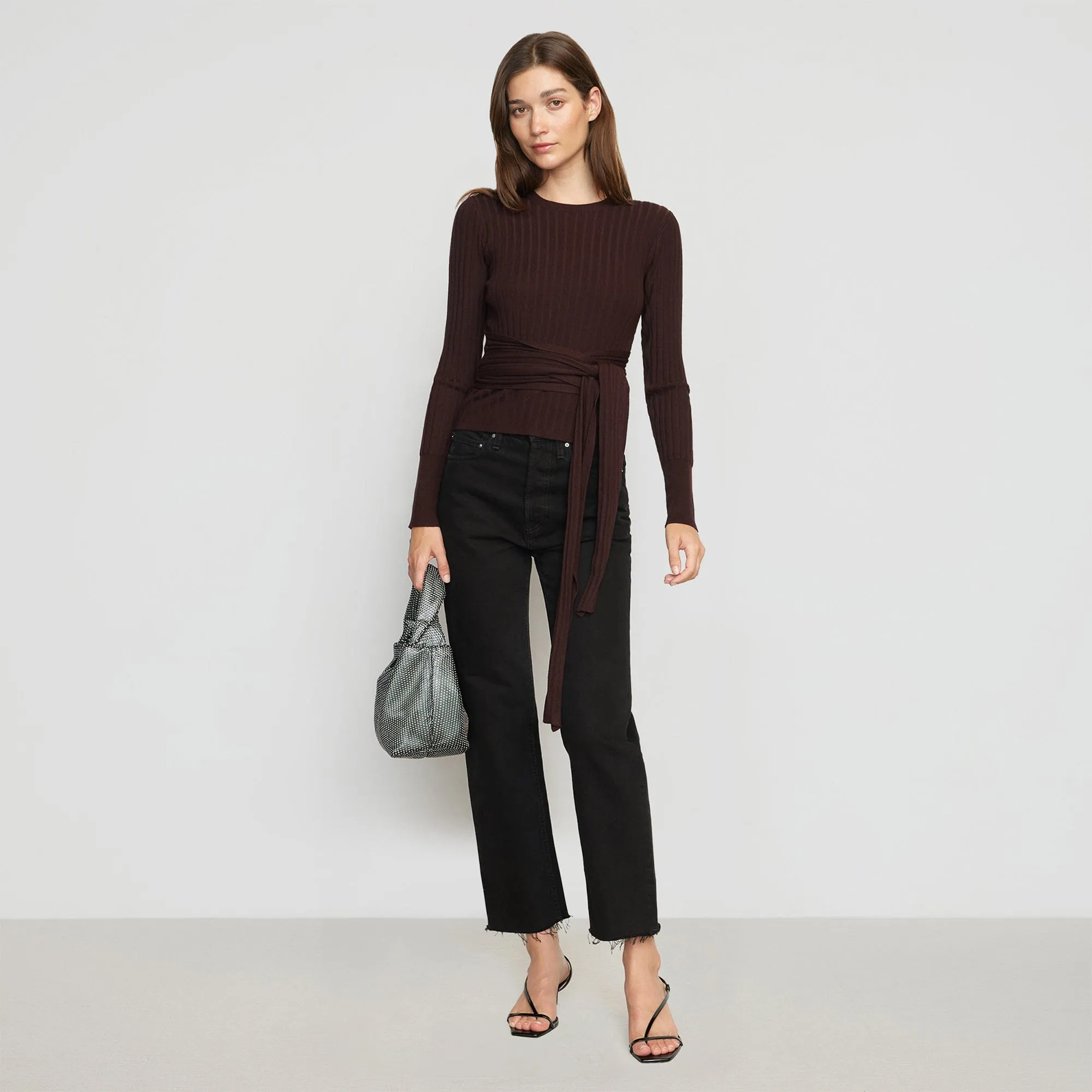 Deniza Tie-Front Ribbed Sweater