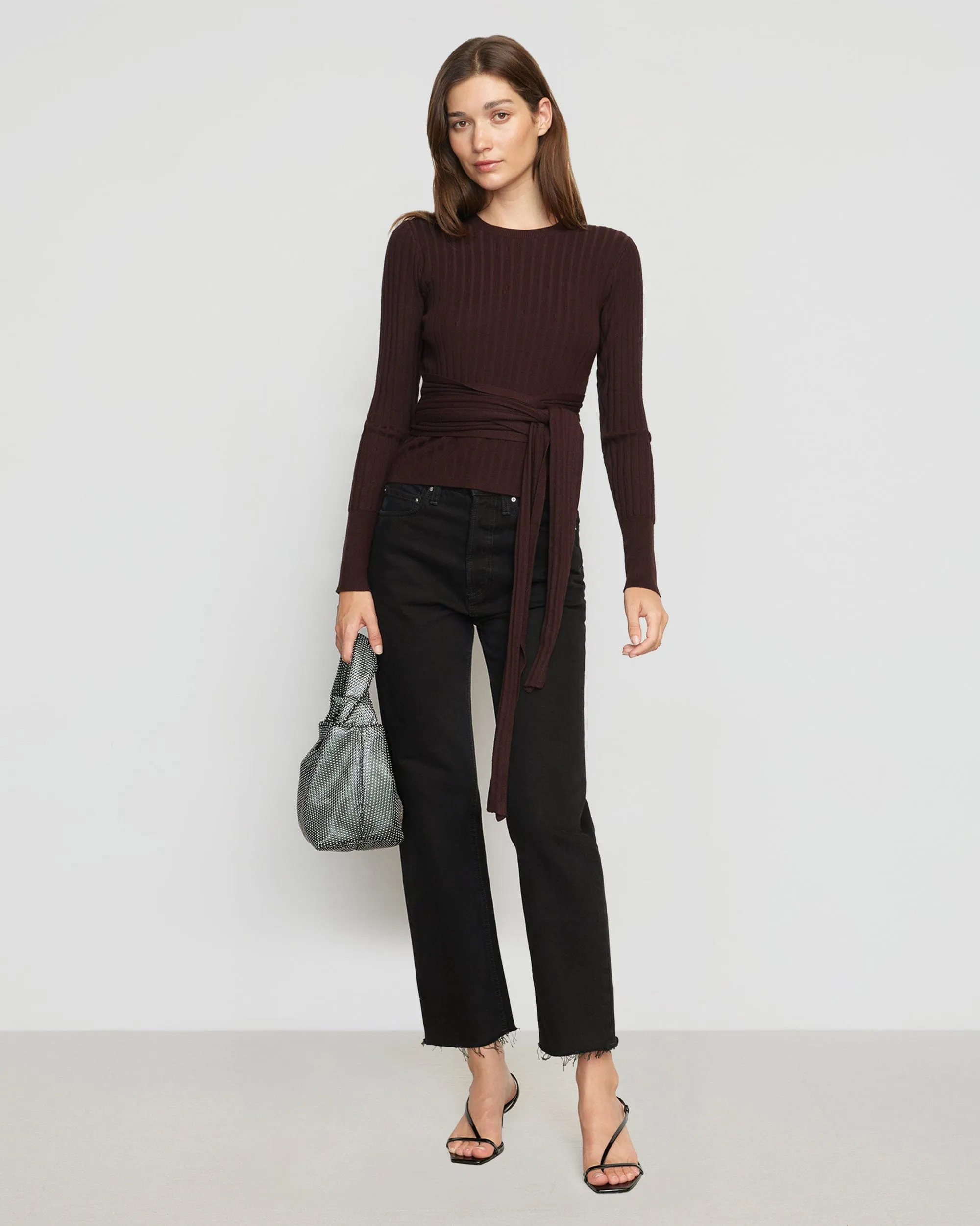 Deniza Tie-Front Ribbed Sweater