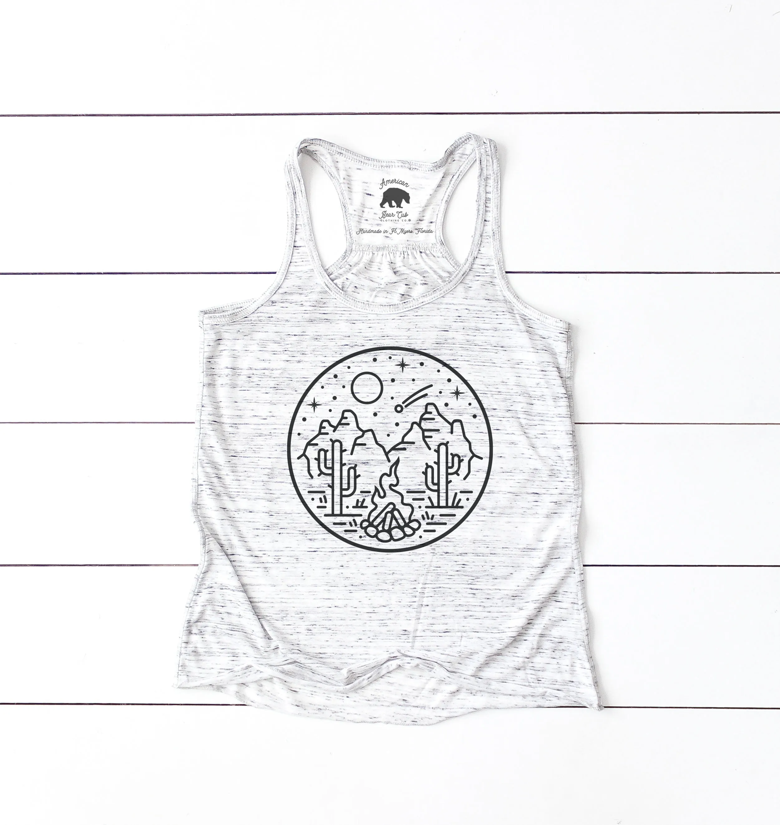 Desert Cactus Mountains flowy racerback tank tops - light or dark artwork