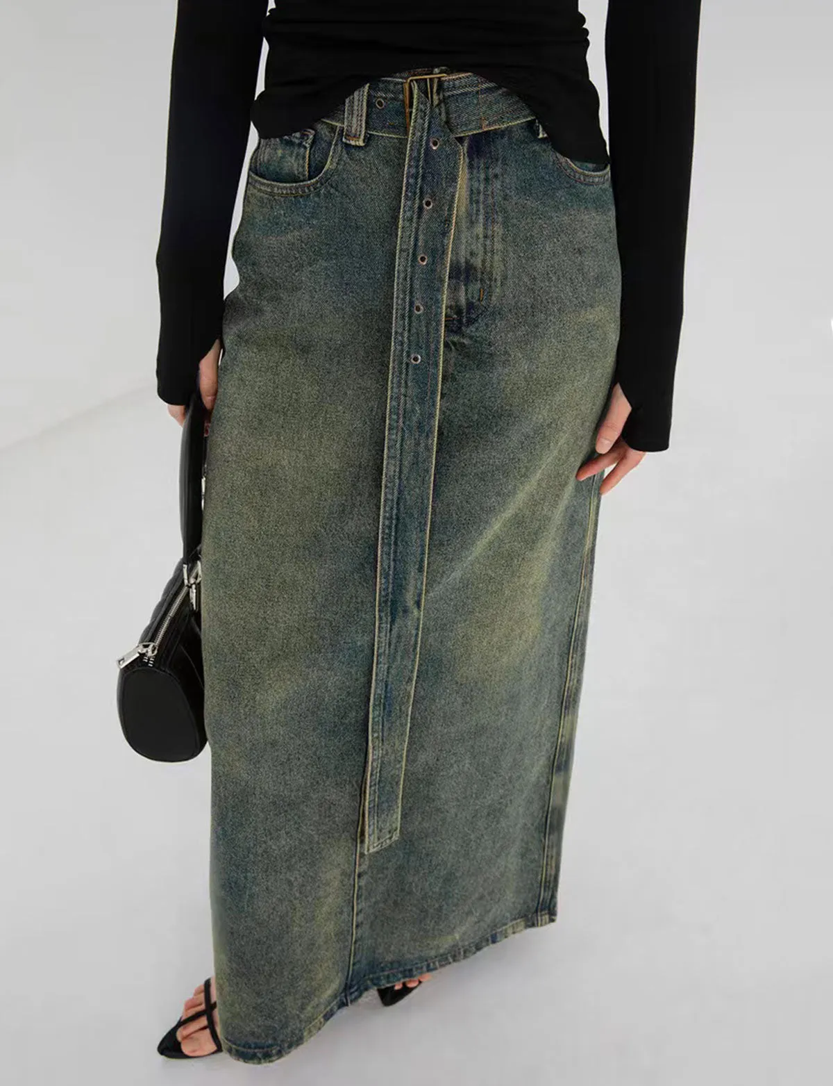 Dirty Denim Belted Maxi Skirt -BESTSELLER