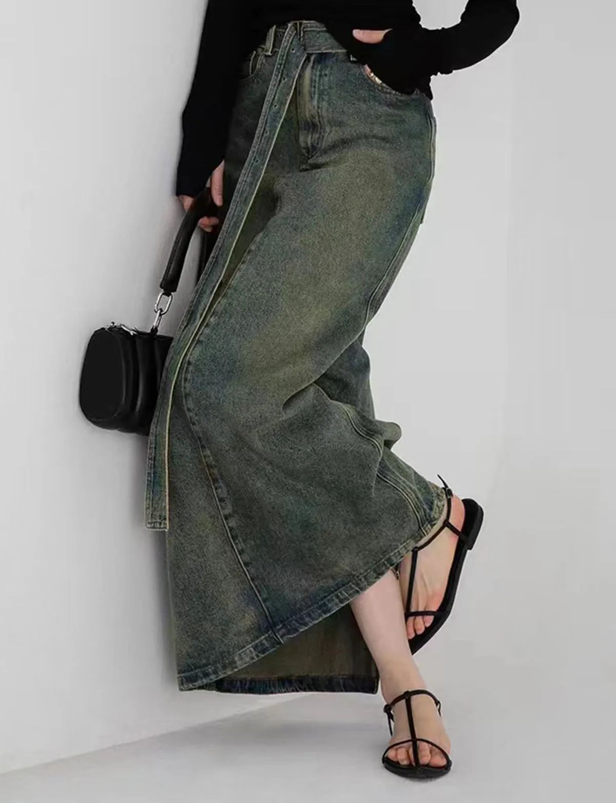 Dirty Denim Belted Maxi Skirt -BESTSELLER