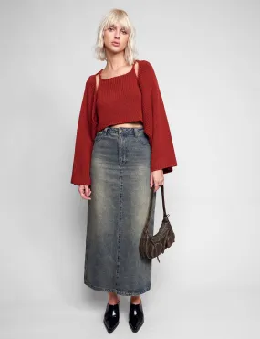 Dirty Denim Belted Maxi Skirt -BESTSELLER