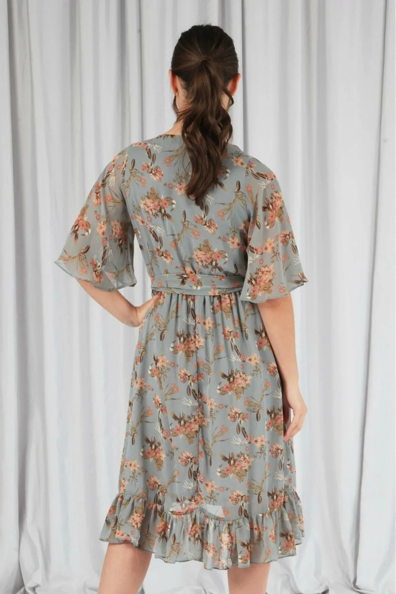 Double Second Print Dipped Back Wrap Dress