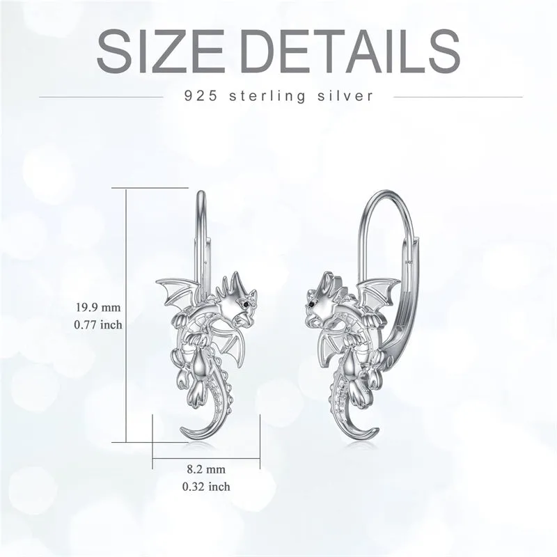 Dragon Earrings for Girls Women Animals Leverback Earrings Sterling Silver Drop Dangle Jewelry Gift