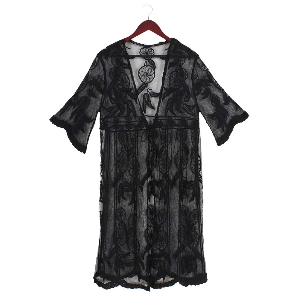 Dream Catcher Lace Long Cover Up Kimono Poncho