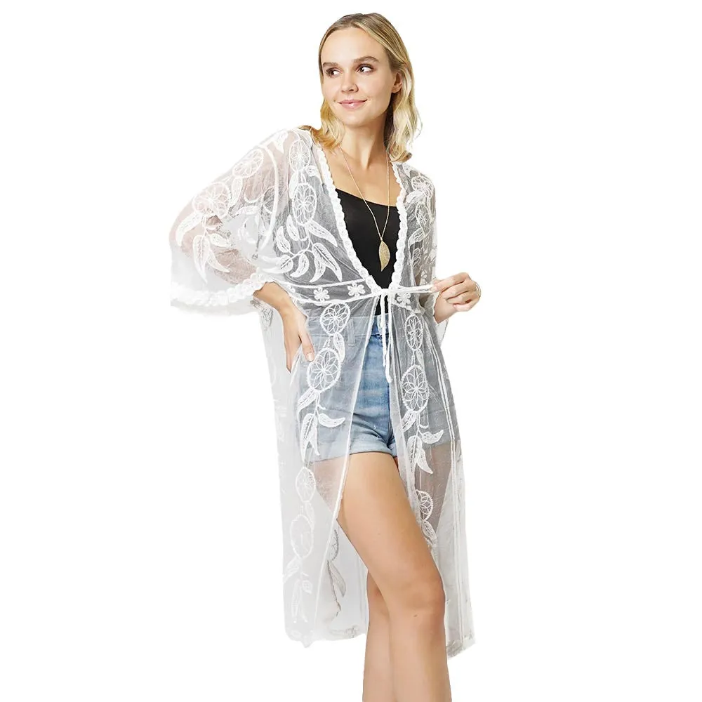 Dream Catcher Lace Long Cover Up Kimono Poncho