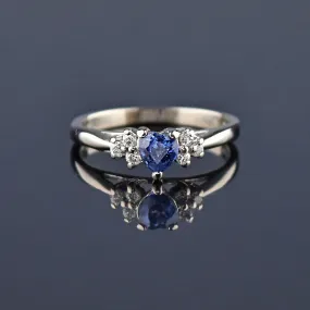 Effy 14K white Gold Heart Sapphire Diamond Ring