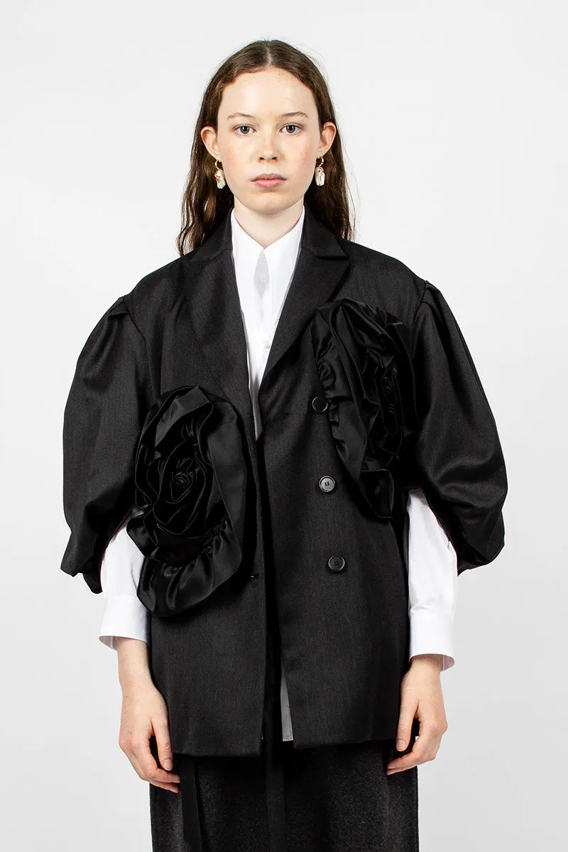 Exaggerated Satin Rose Blazer Charcoal/Black