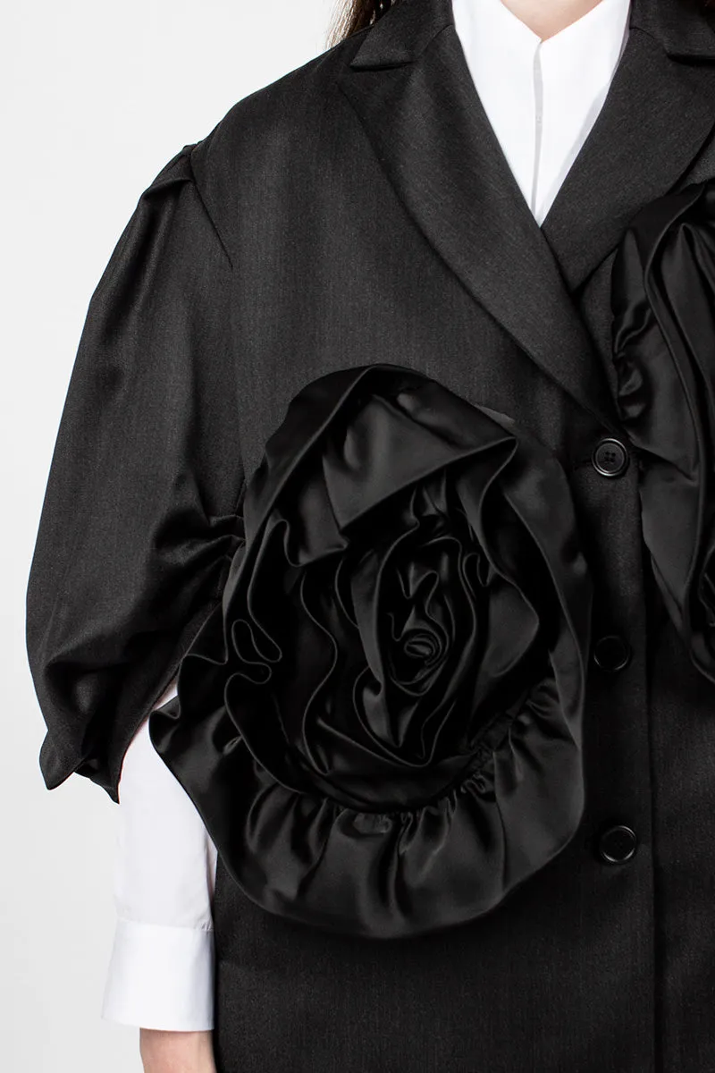 Exaggerated Satin Rose Blazer Charcoal/Black