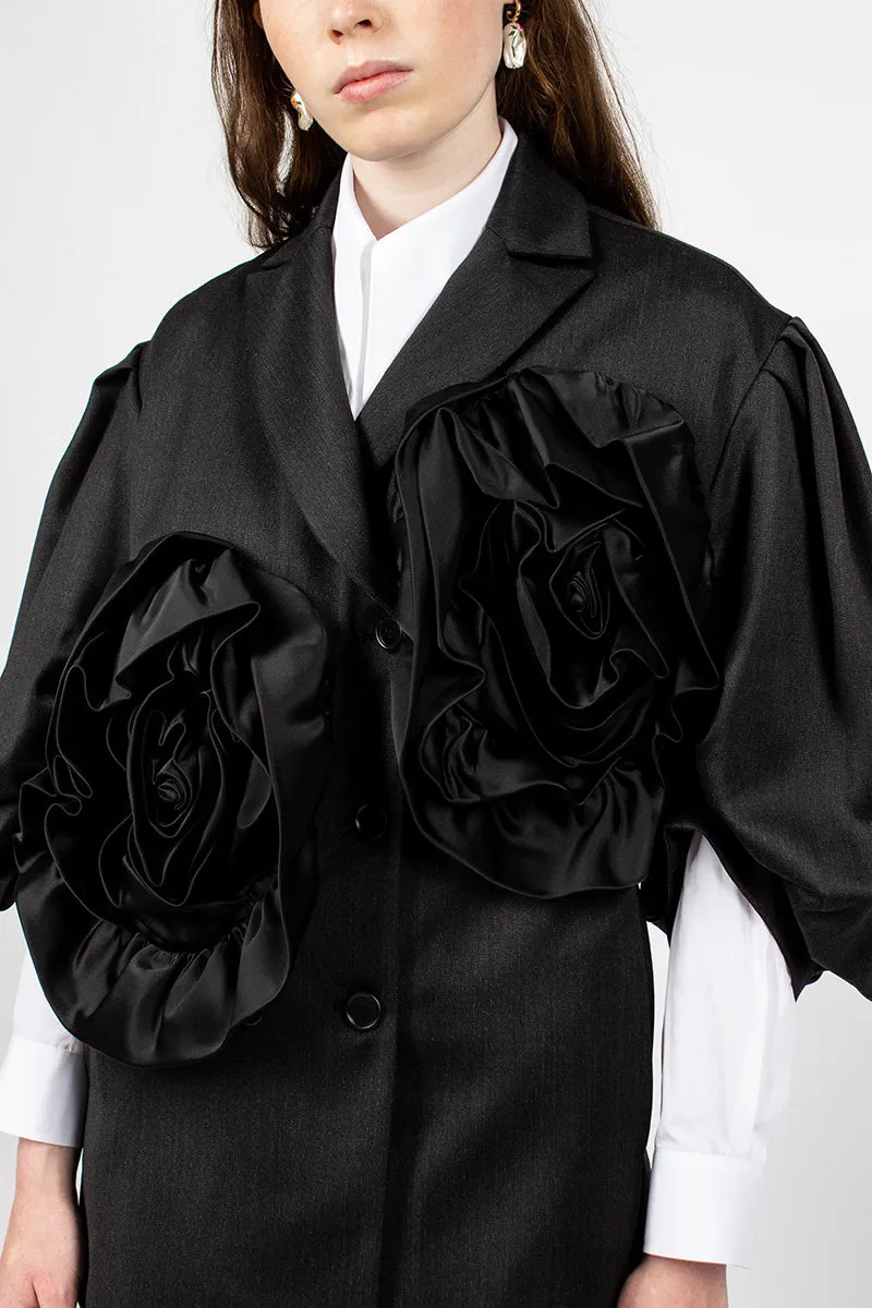 Exaggerated Satin Rose Blazer Charcoal/Black