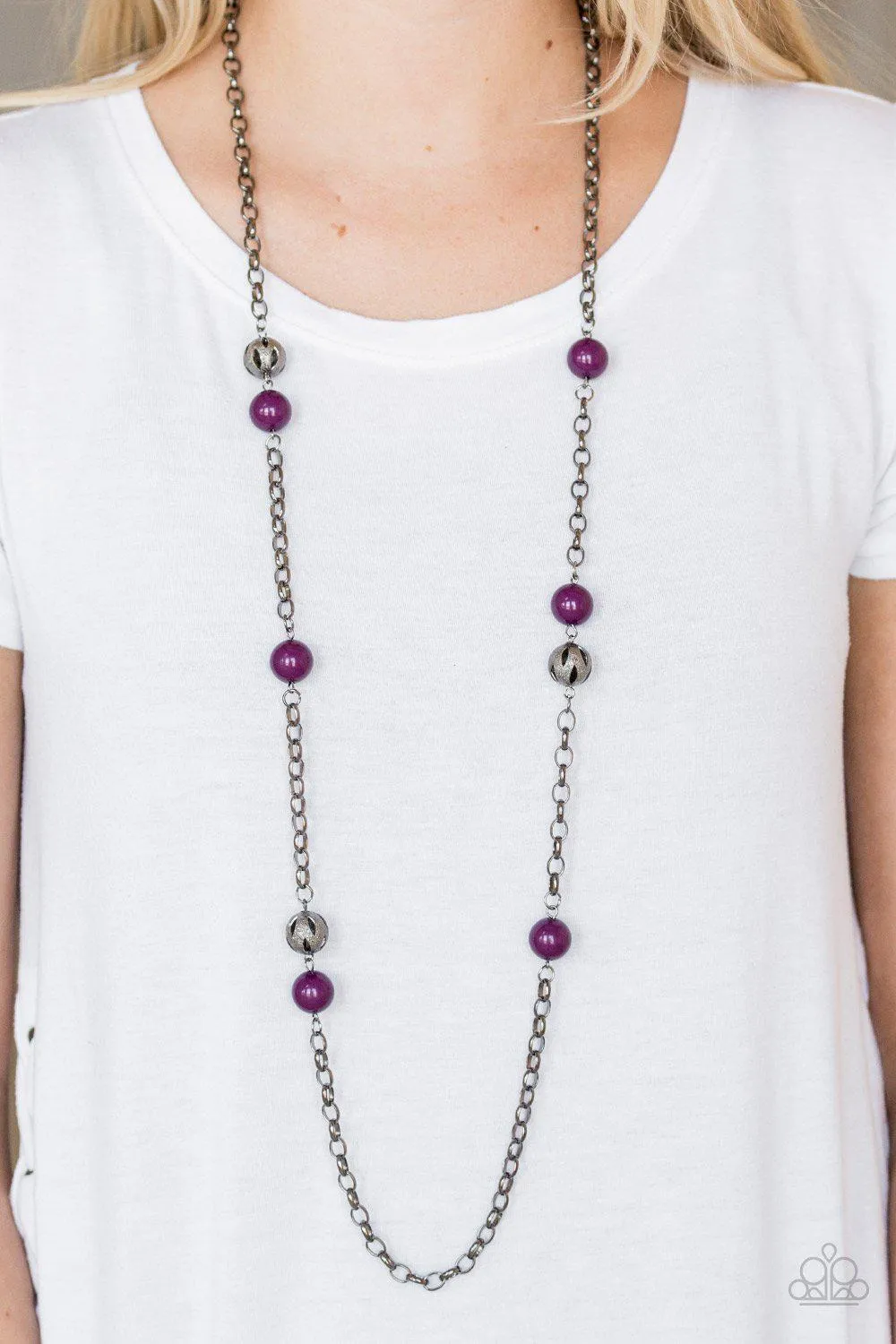 Fashion Fad Purple and Gunmetal Necklace - Paparazzi Accessories