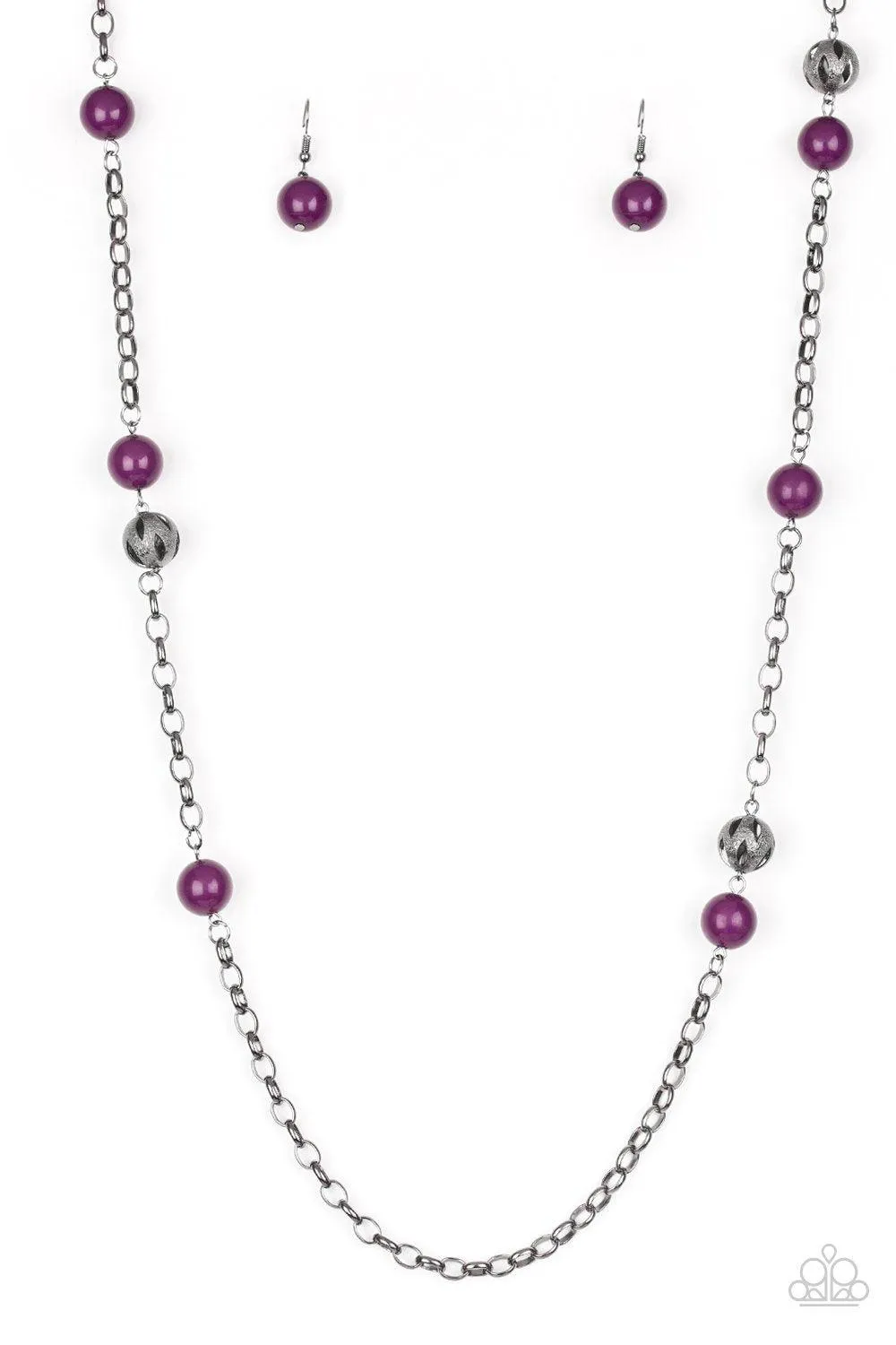 Fashion Fad Purple and Gunmetal Necklace - Paparazzi Accessories