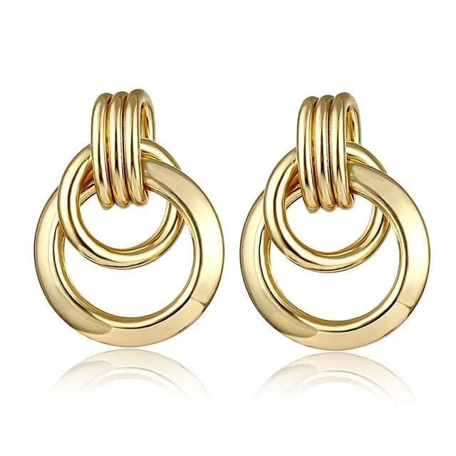 Fashion Vintage Big Geometric Statement Gold Metal Drop Earrings