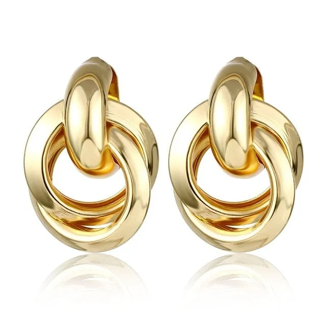 Fashion Vintage Big Geometric Statement Gold Metal Drop Earrings