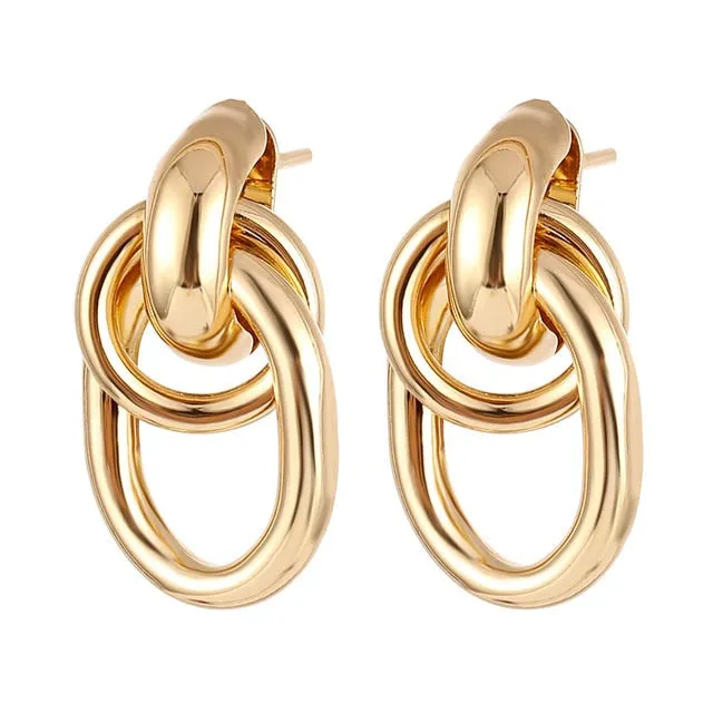 Fashion Vintage Big Geometric Statement Gold Metal Drop Earrings