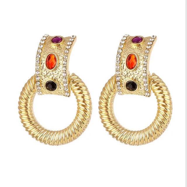 Fashion Vintage Big Geometric Statement Gold Metal Drop Earrings