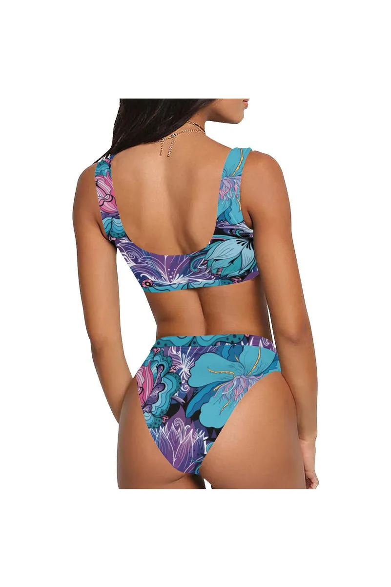 floral mad 6 Sport Top & High-Waisted Bikini Swimsuit (Model S07)