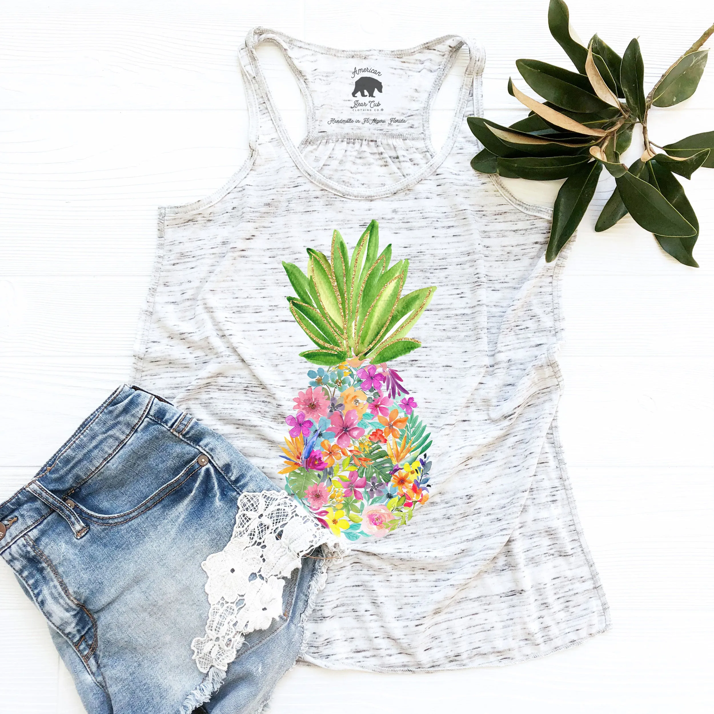 Floral Pineapple flowy racerback tank top