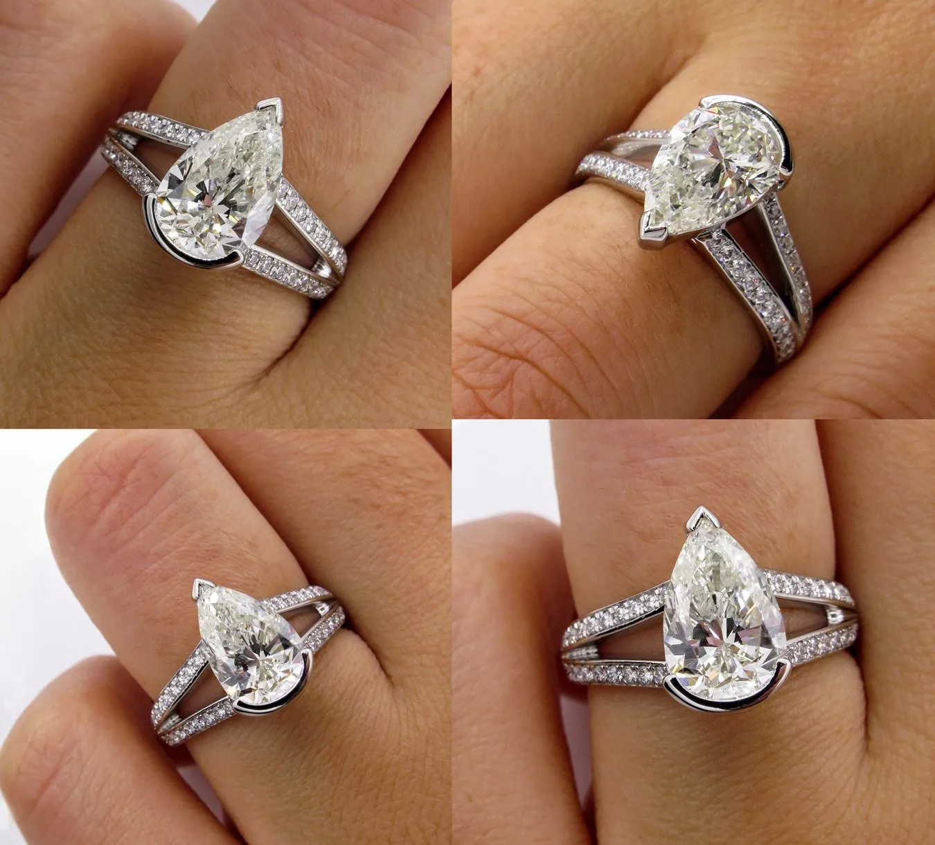 GIA 2.68ct Vintage PEAR Shaped Diamond Engagement Wedding Pave Platinum Ring