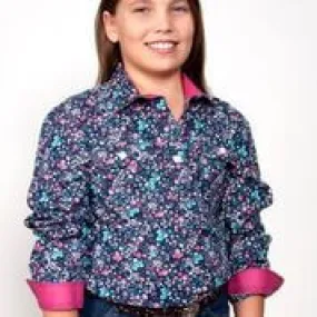 Girl's Just Country Harper 1/2 Button Pattern Navy Shirt