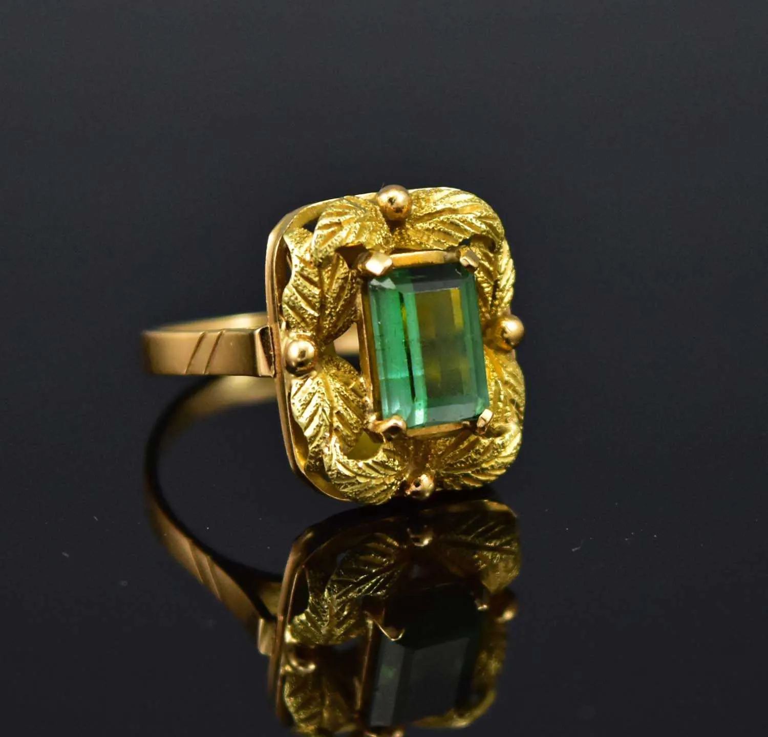 Gold Leaf Emerald Cut Tourmaline Ring w Appraisal