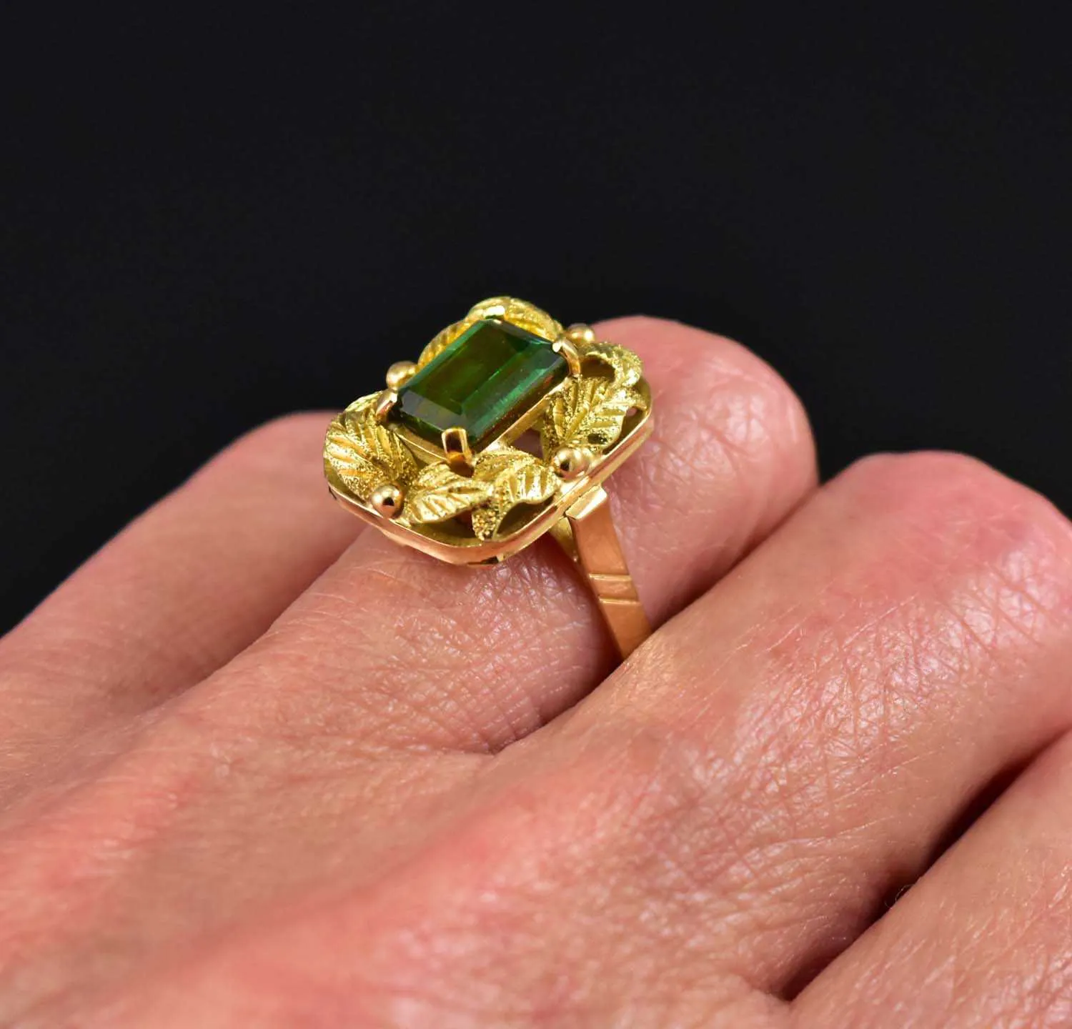 Gold Leaf Emerald Cut Tourmaline Ring w Appraisal