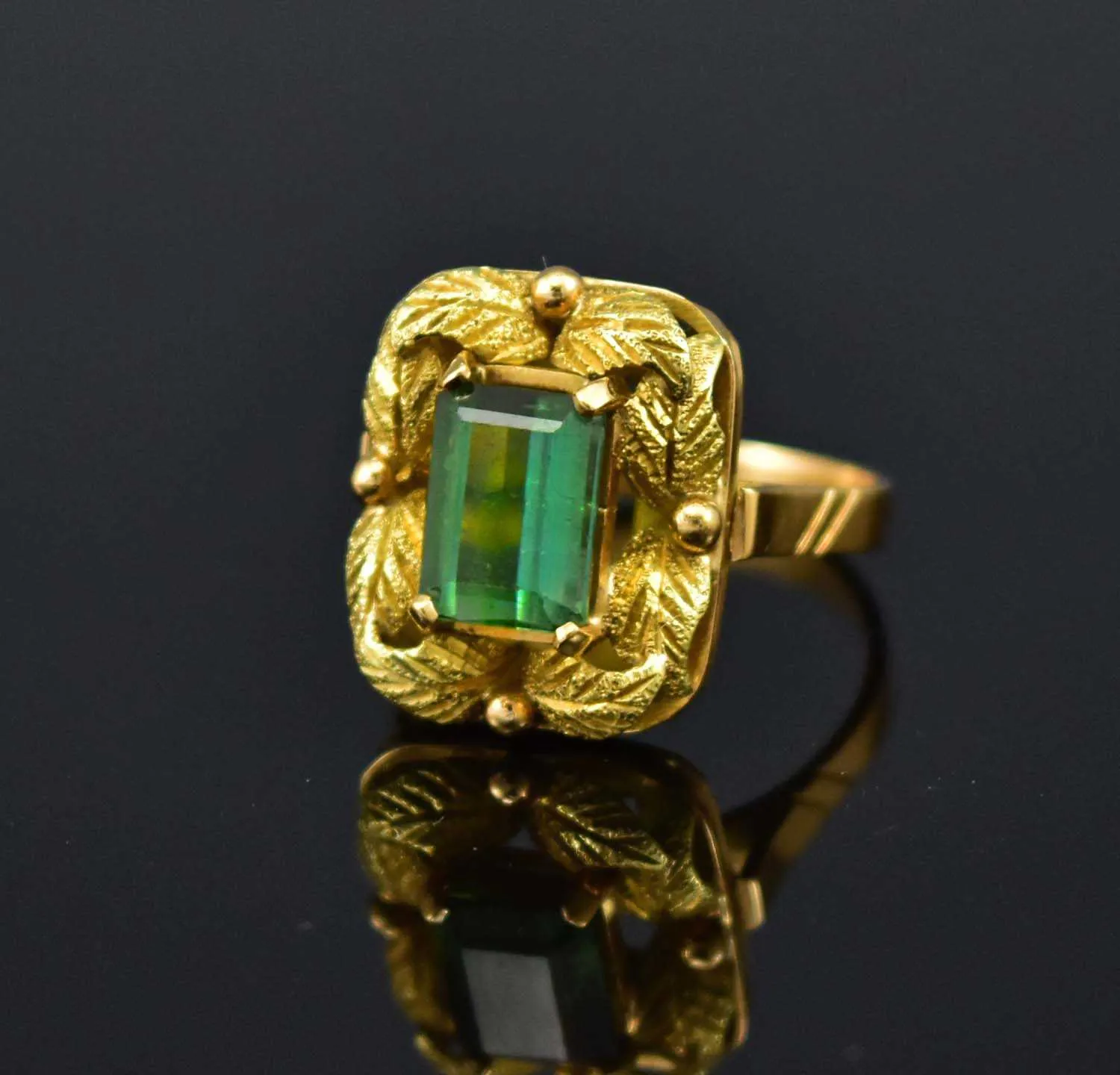 Gold Leaf Emerald Cut Tourmaline Ring w Appraisal