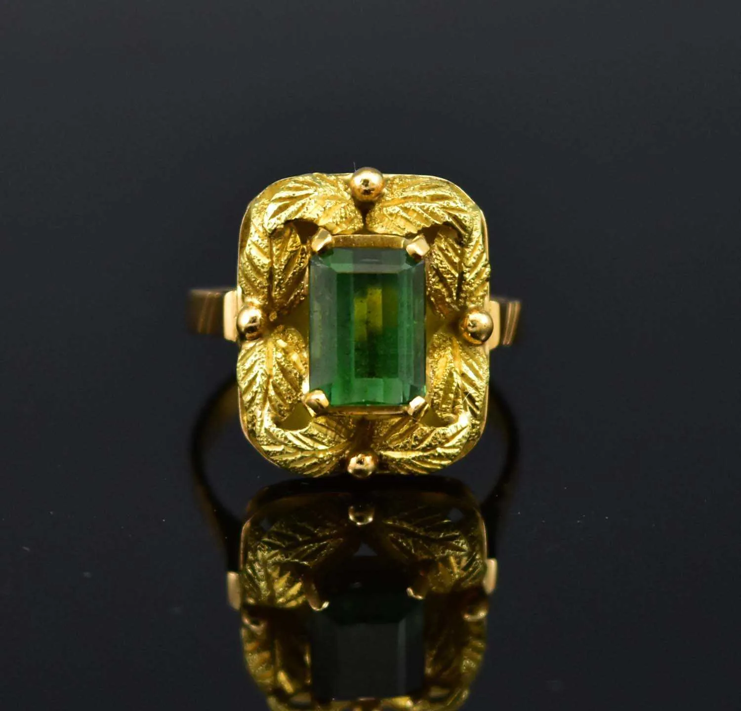 Gold Leaf Emerald Cut Tourmaline Ring w Appraisal