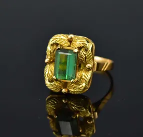 Gold Leaf Emerald Cut Tourmaline Ring w Appraisal