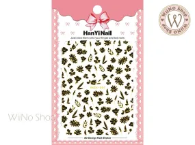 Gold Line Black Flower Adhesive Nail Art Sticker - 1 pc (HAXX-001)