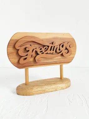 Greetings Carved Wooden Stand