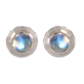 Hammered White Gold Moonstone Studs