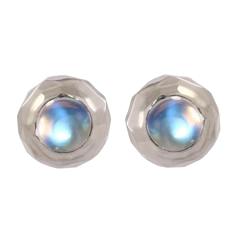 Hammered White Gold Moonstone Studs