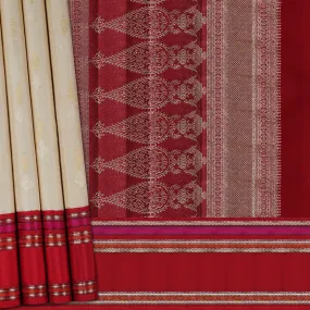 Handwoven Cream with Red Kajivaram Silk Saree - 1570T006354DSC