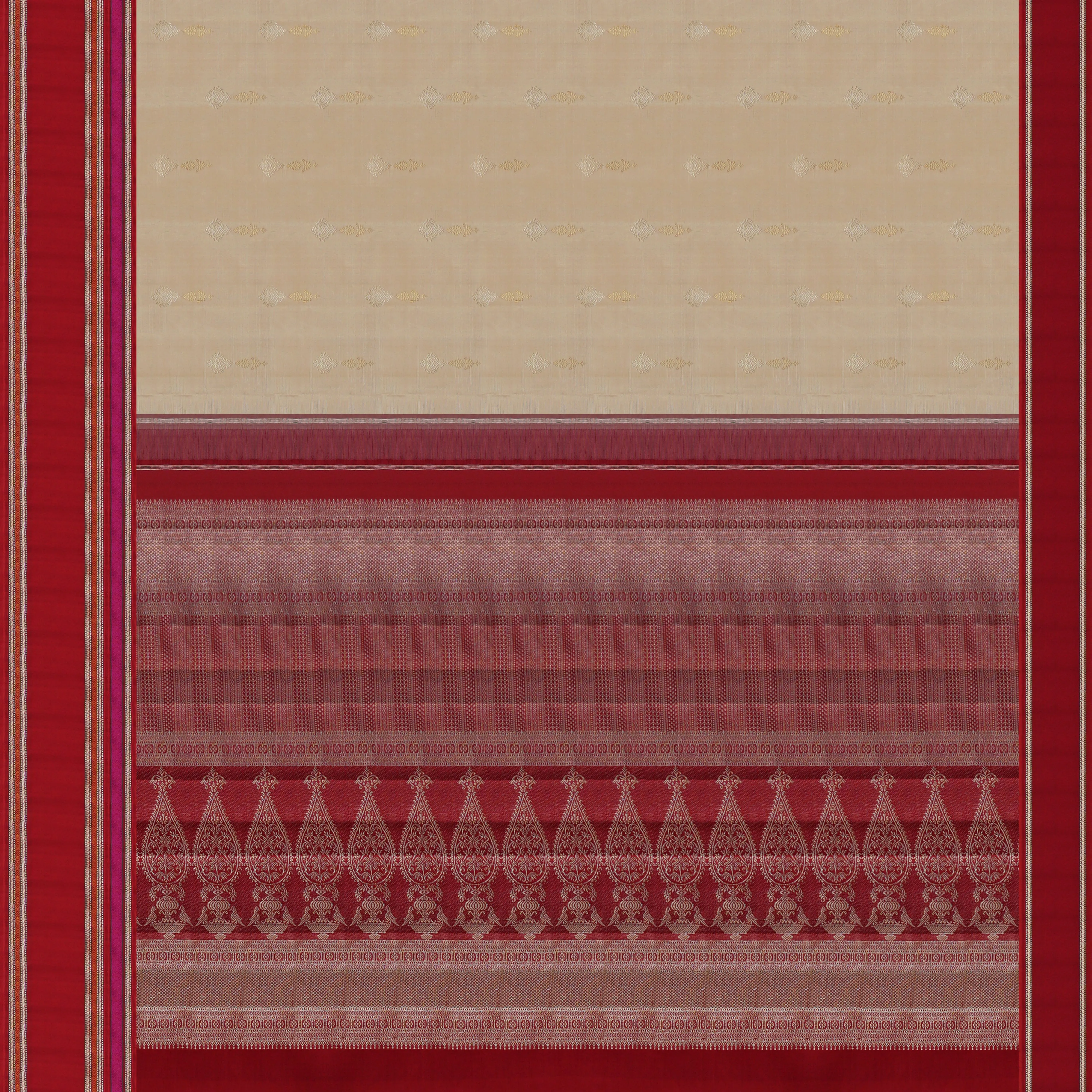 Handwoven Cream with Red Kajivaram Silk Saree - 1570T006354DSC