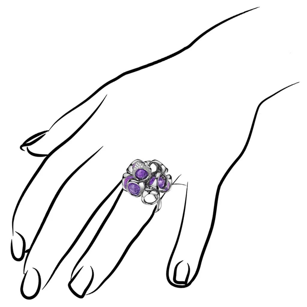 Icona Purple Quartz & Diamond Cluster Ring in Sterling Silver