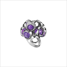 Icona Purple Quartz & Diamond Cluster Ring in Sterling Silver