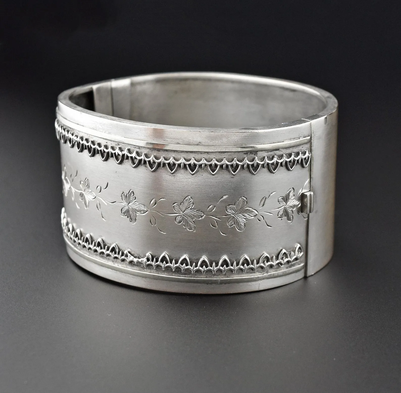 Ivy Leaf Antique Victorian Wide Sterling Silver Bracelet