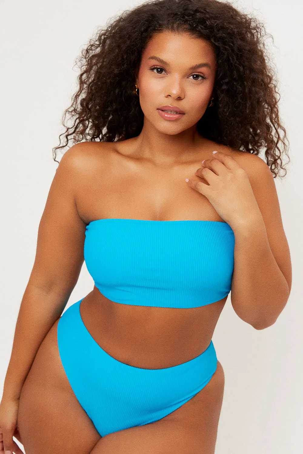 Jenna Ribbed Bandeau Bikini Top - Ocean