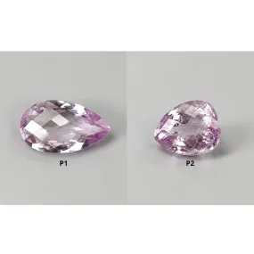 KUNZITE Gemstone Checker Cut : Natural Untreated Unheated Purple Kunzite Pear Shape