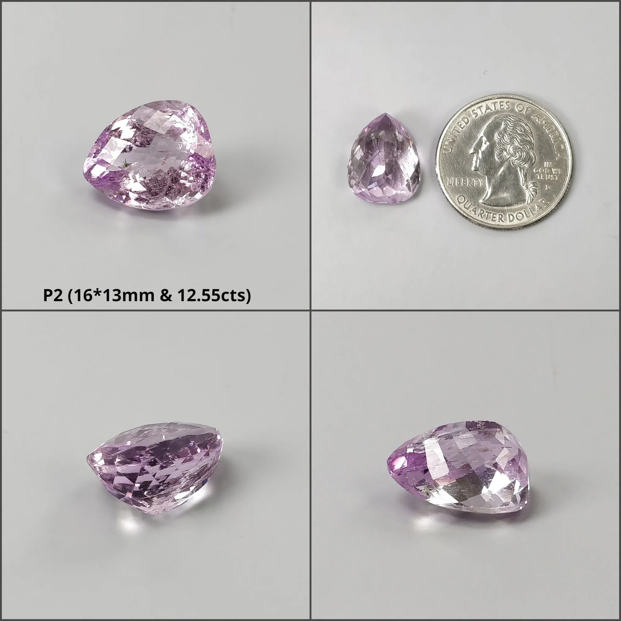 KUNZITE Gemstone Checker Cut : Natural Untreated Unheated Purple Kunzite Pear Shape