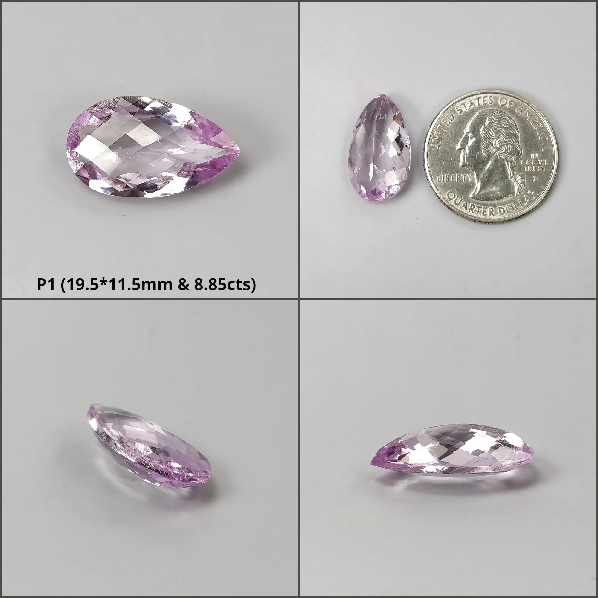 KUNZITE Gemstone Checker Cut : Natural Untreated Unheated Purple Kunzite Pear Shape