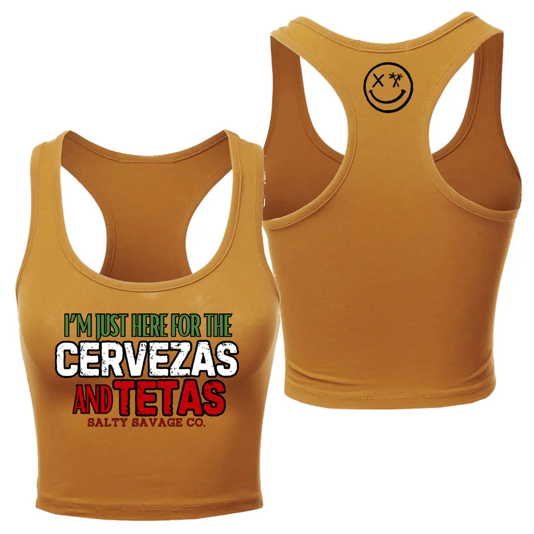 Ladies "CERVEZAS AND TETAS" Racerback Crop Tank | Cinco De Mayo Edition