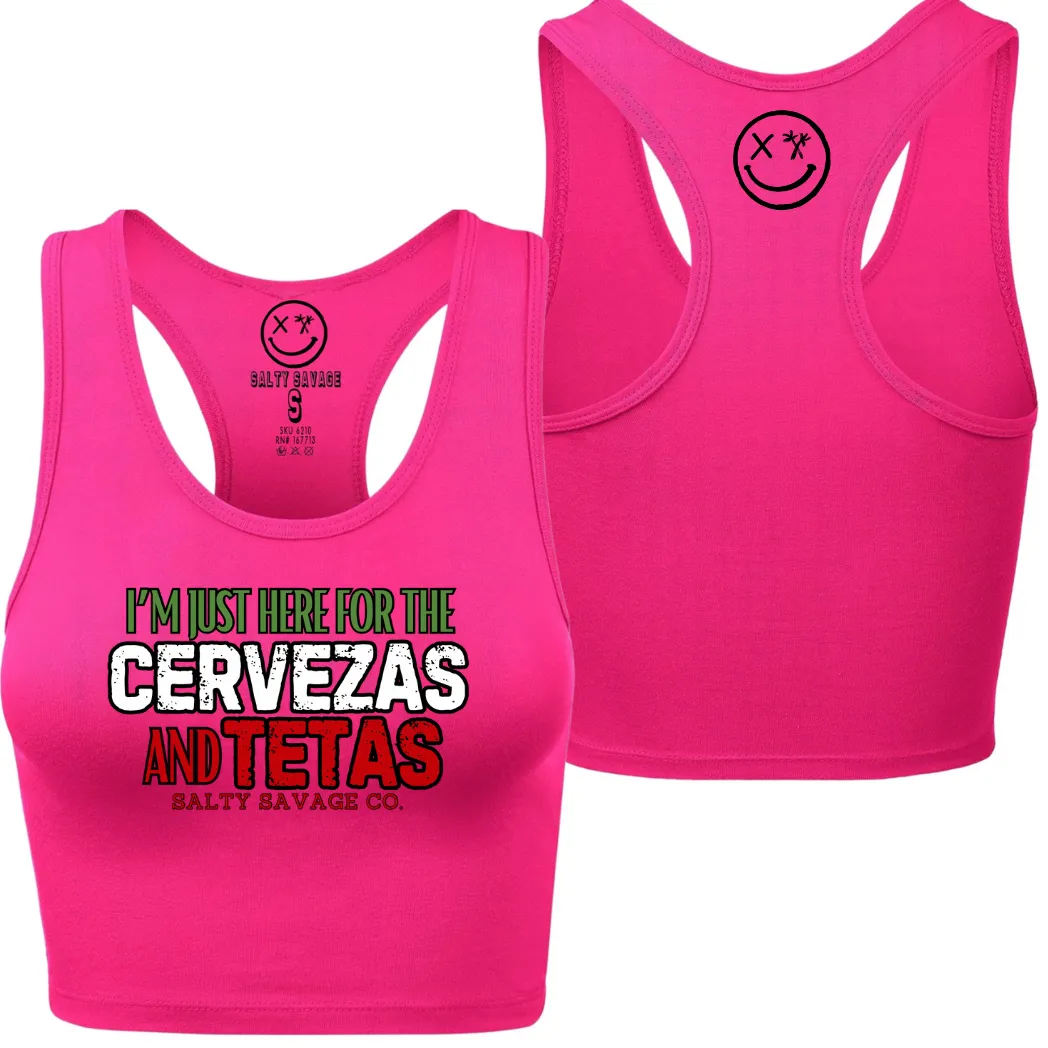 Ladies "CERVEZAS AND TETAS" Racerback Crop Tank | Cinco De Mayo Edition