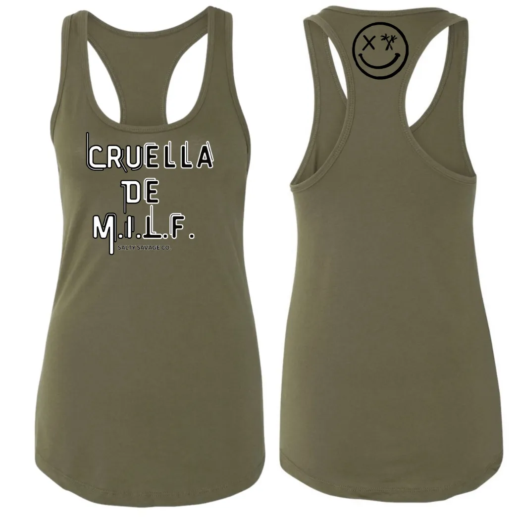 Ladies "CRUELLA DE M.I.L.F." Racerback Tank